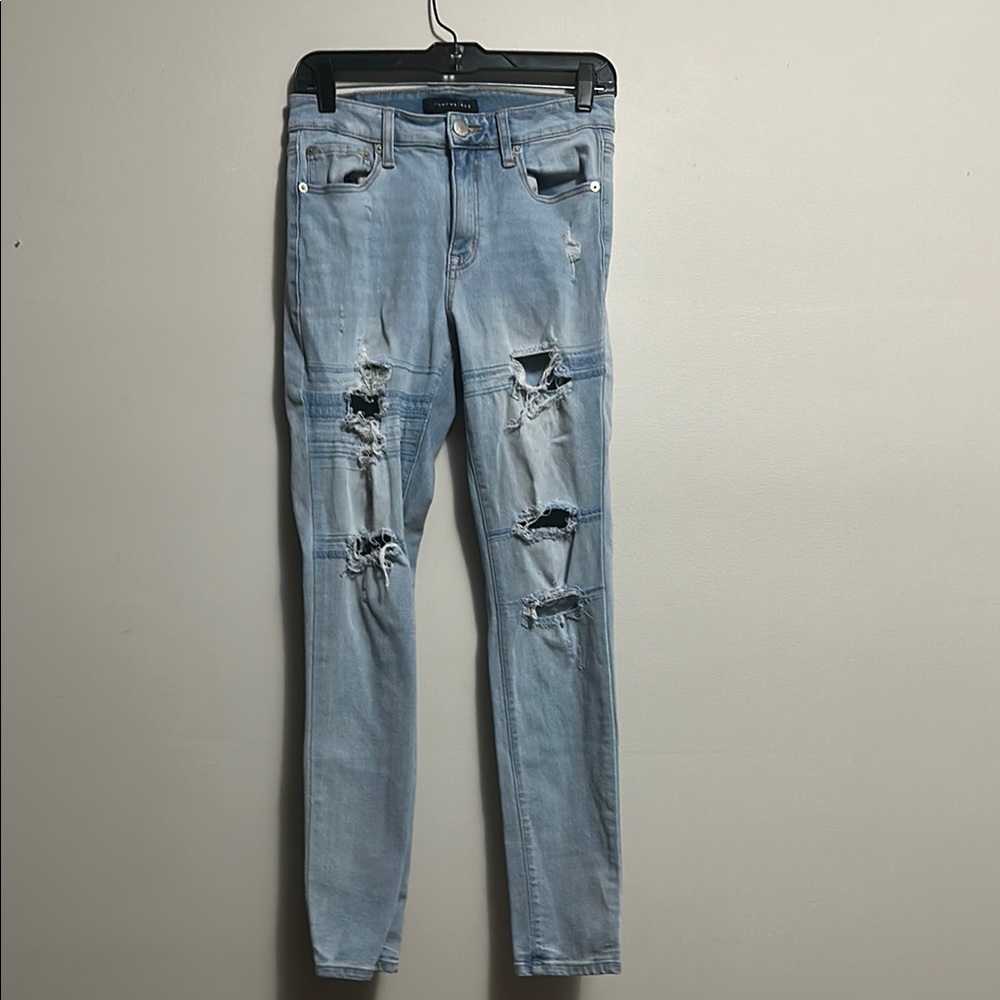 Aeropostale Light Blue Ripped Distressed High Rise Jegging 8 Long